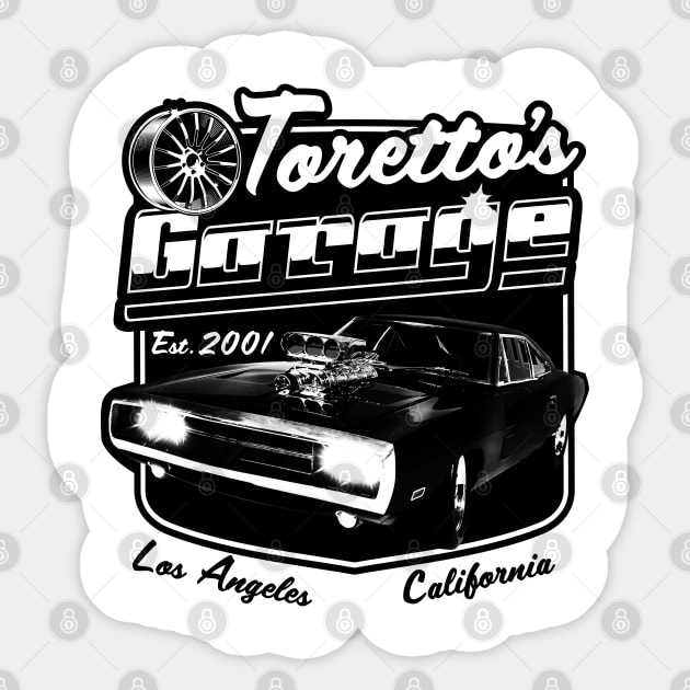Toretto's Garage - Los Angeles Sticker by Meta Cortex
